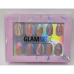 Glamnetic Reusable Press-On Nails Wild Card Short Almond 24 Nail Kit New W/Glue